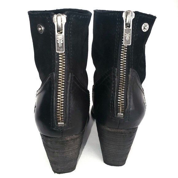 Frye Black Leather & Suede Tessa Zip Short Ankle Boot Bootie 6.5 - Picture 6 of 13
